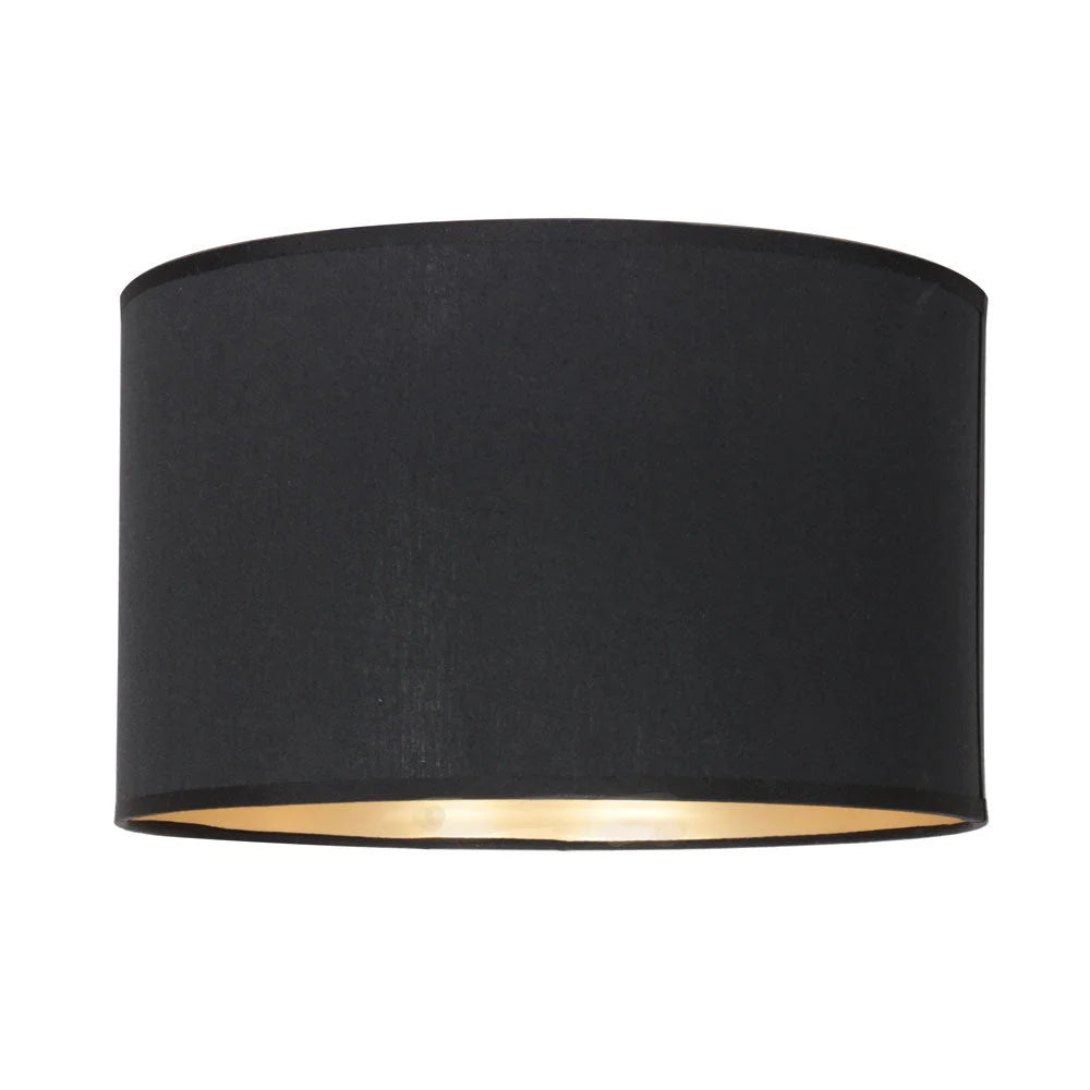 Abat-jour cylindrique en lin noir avec intérieur doré pour suspension Ø30 cm