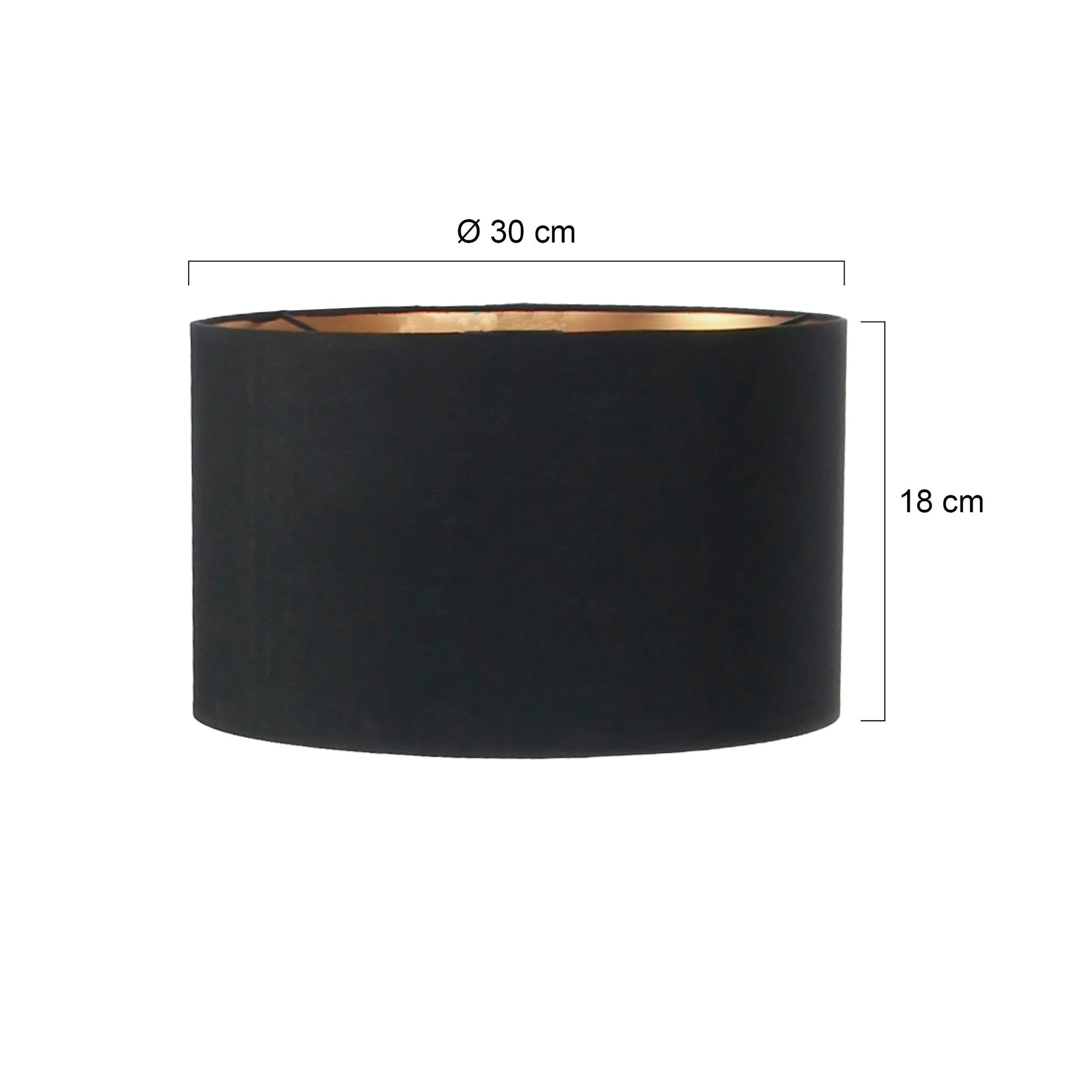 Abat-jour cylindrique en lin noir avec intérieur doré, diamètre 30 cm, hauteur 18 cm
