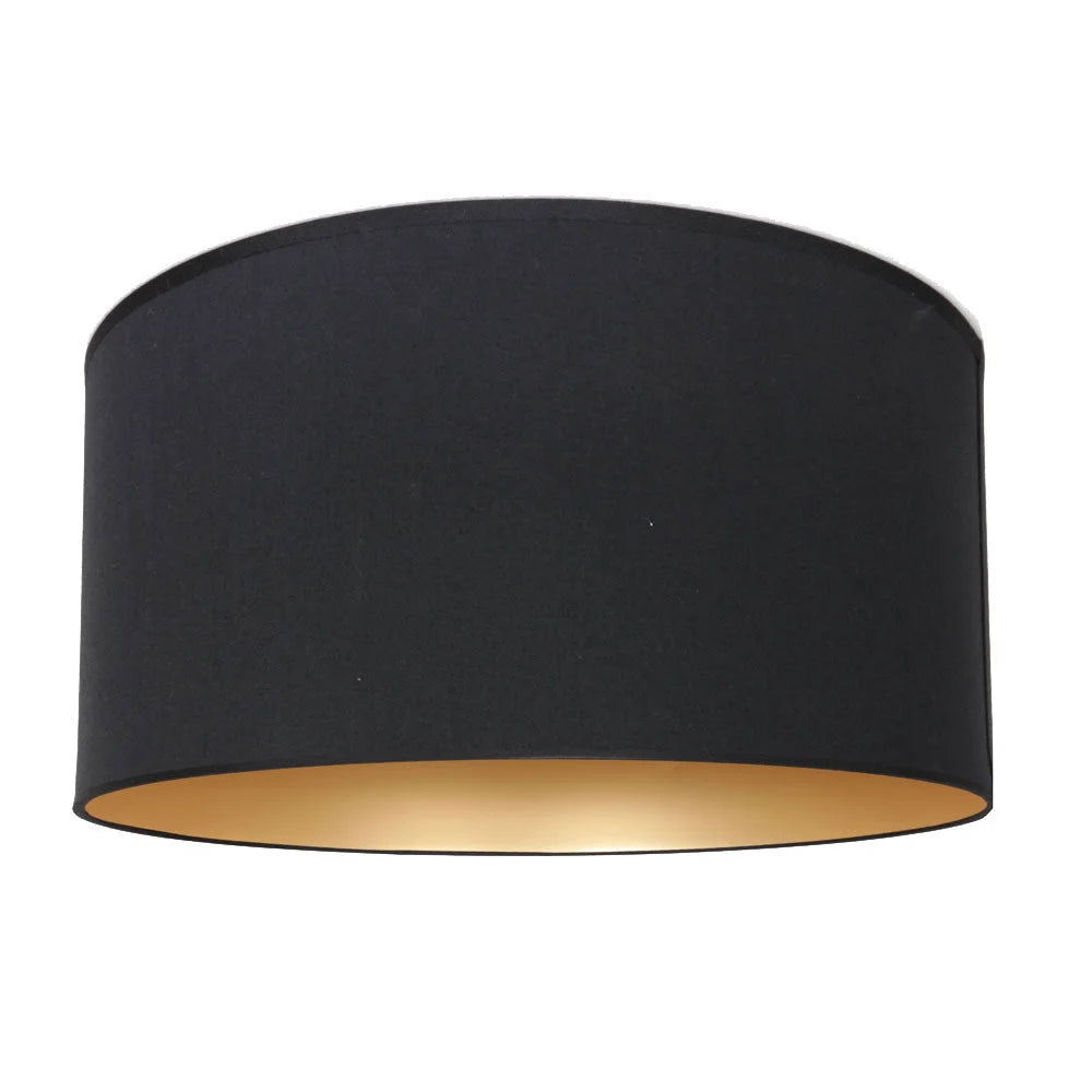 Abat-jour cylindrique en lin noir avec intérieur doré pour suspension Ø30 cm