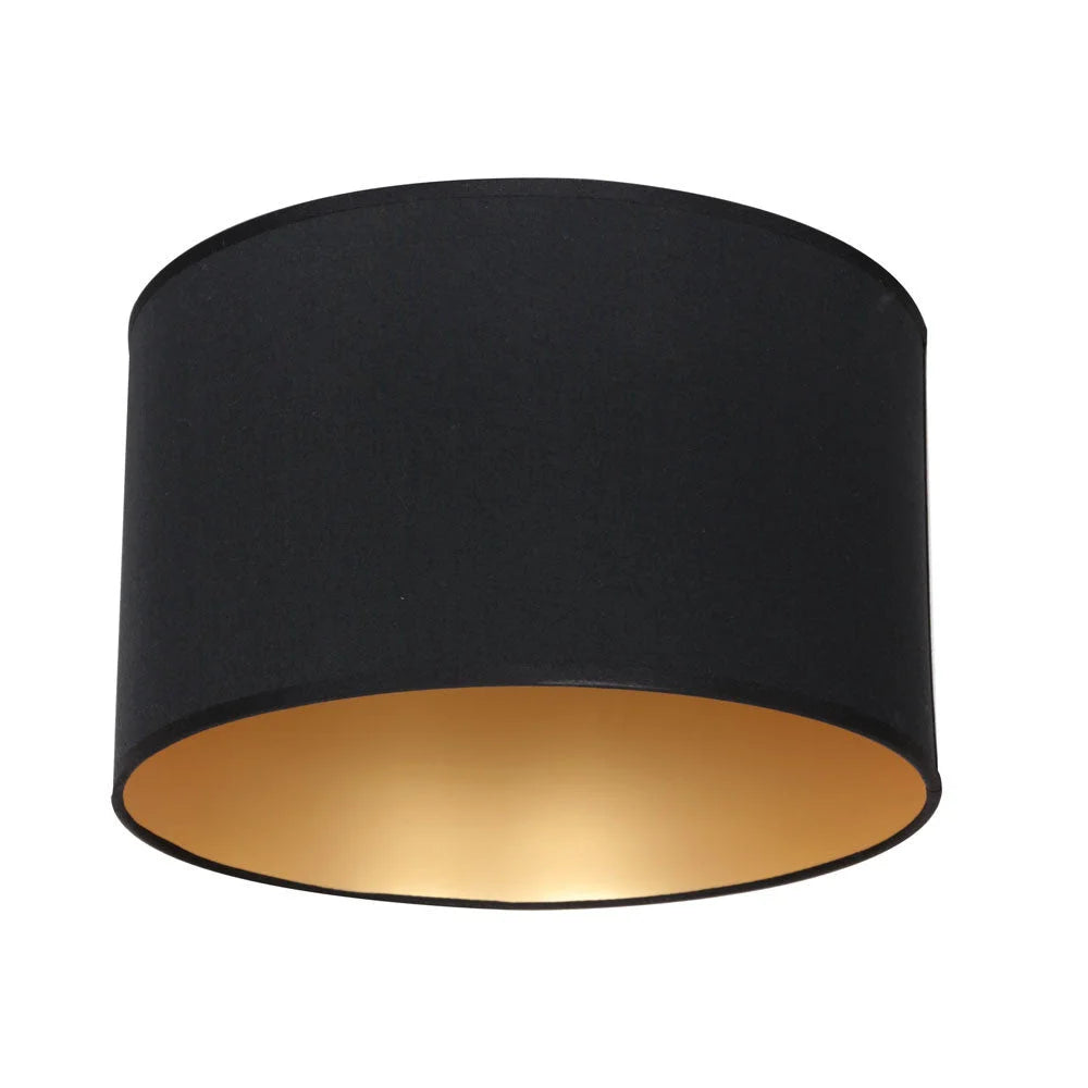 Abat-jour cylindrique en lin noir avec intérieur doré pour suspension, diamètre 30 cm