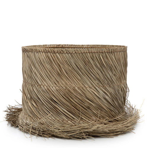 Abat-jour cylindrique en pandanus naturel avec franges en sisal H51 cm