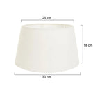 Abat-jour cylindrique en tissu crème avec dimensions, parfait pour intérieur