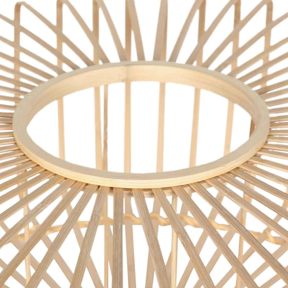 Cadre d’abat-jour rond en bambou tissé et bois naturel pour suspension Ø60 cm