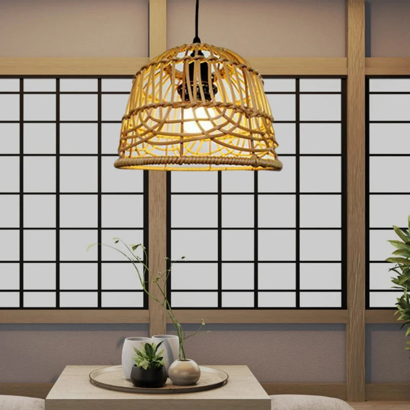 Abat-jour en rotin beige