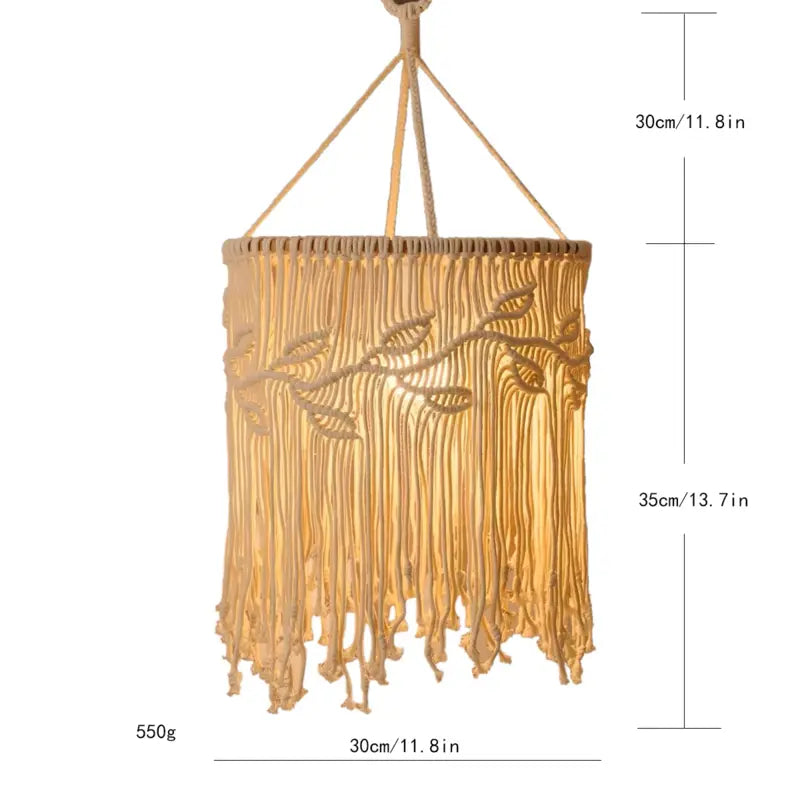 Abat-jour scandinave tissé en macramé avec motif en forme de feuilles dimensions