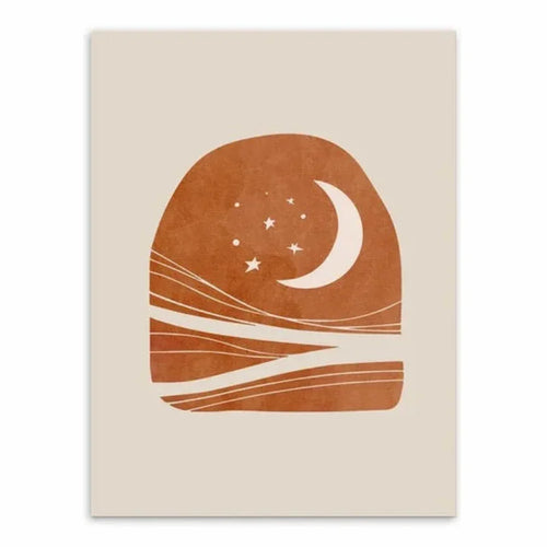 Affiche abstraite en toile avec lune et étoiles - 13x18cm