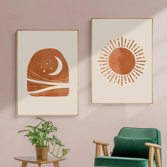Affiche abstraite en toile avec lune et étoiles