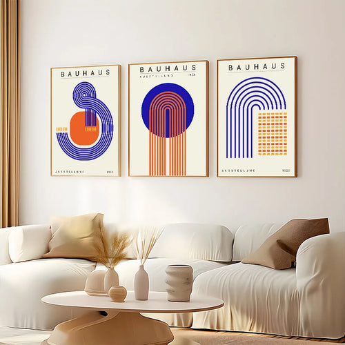 Affiche Bauhaus bleu et orange salon