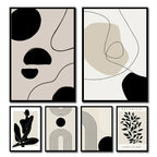 Impressions d’art abstrait encadrées formes noires fond beige sur toile pour décoration intérieure