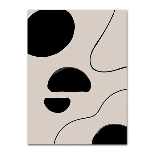 Affiche murale abstraite avec formes noires et lignes sur fond beige en toile