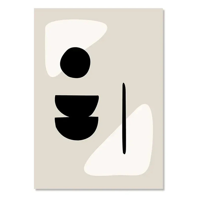 Impression artistique abstraite géométrique noir sur toile beige pour mur décoration