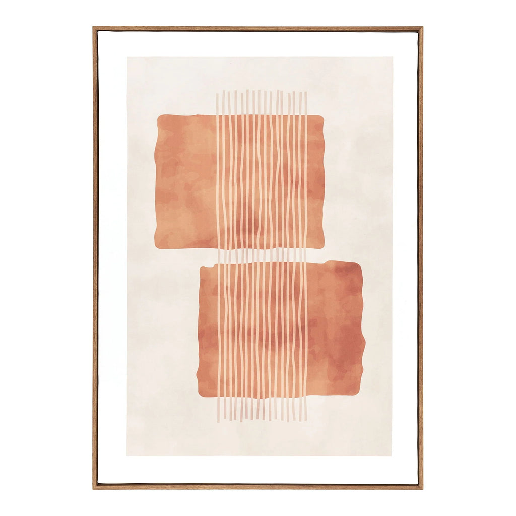 Affiche murale abstraite terracotta et beige, cadre bois 50x70 cm