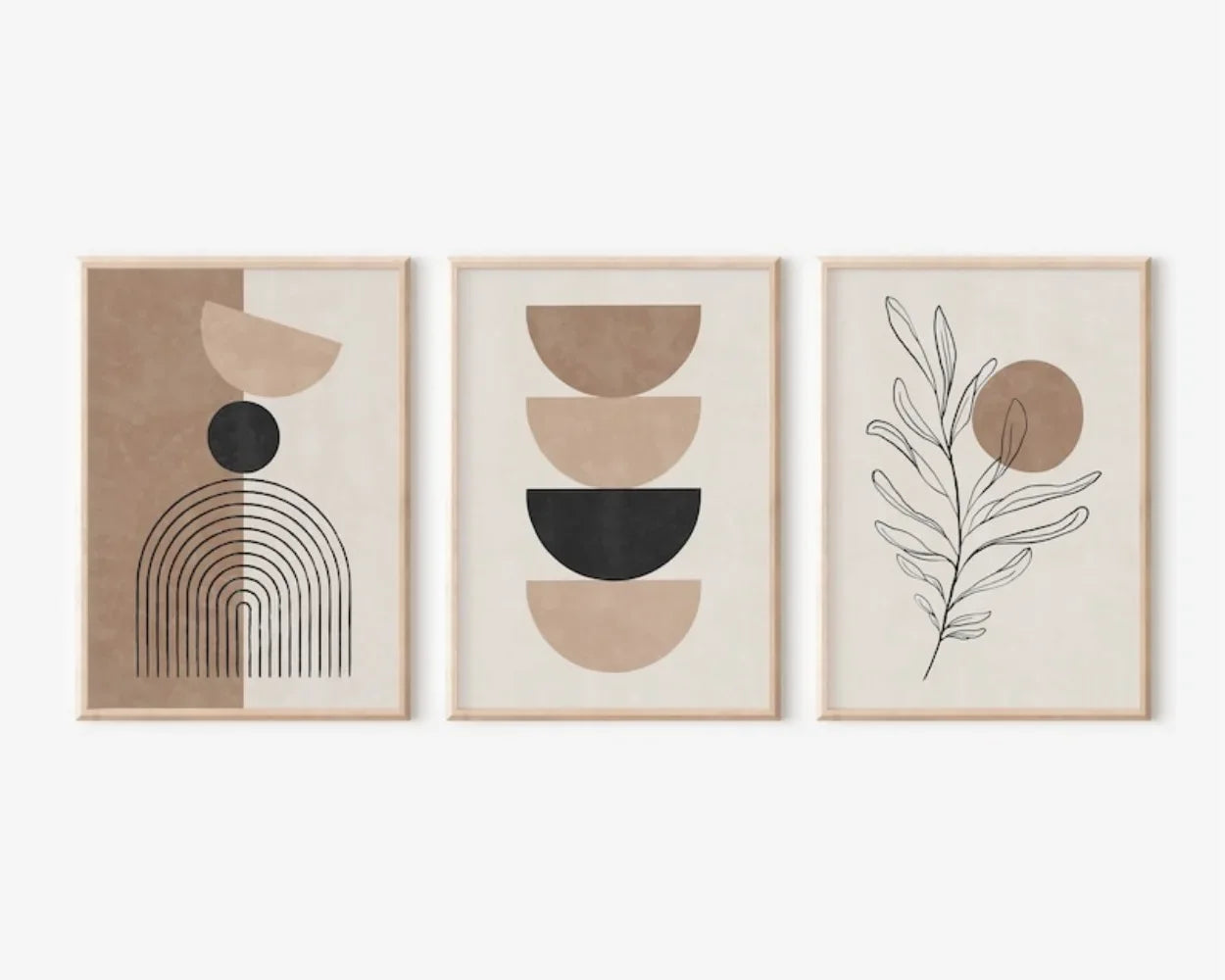 Trois impressions d’art minimaliste encadrées pour décoration murale géométrique sur toile