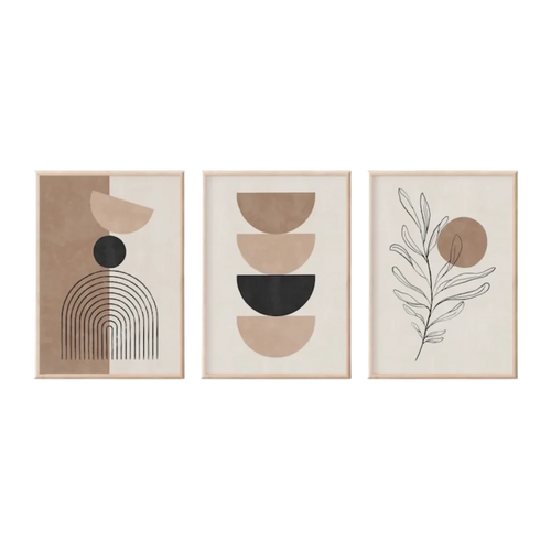 Trois impressions d’art minimaliste encadrées pour décoration murale géométrique sur toile