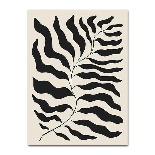 Affiche murale motif feuilles noires avec impression abstraite de varechs noirs