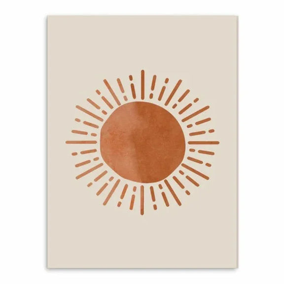 Affiche murale soleil en toile beige et ocre - 13x18cm