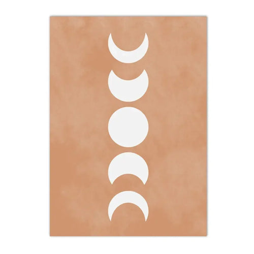 Art print représentant les phases de la lune sur toile blanche avec fond chaud