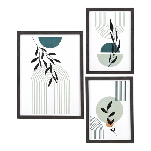 Set de 3 affiches encadrées géométriques et botaniques noir et vert