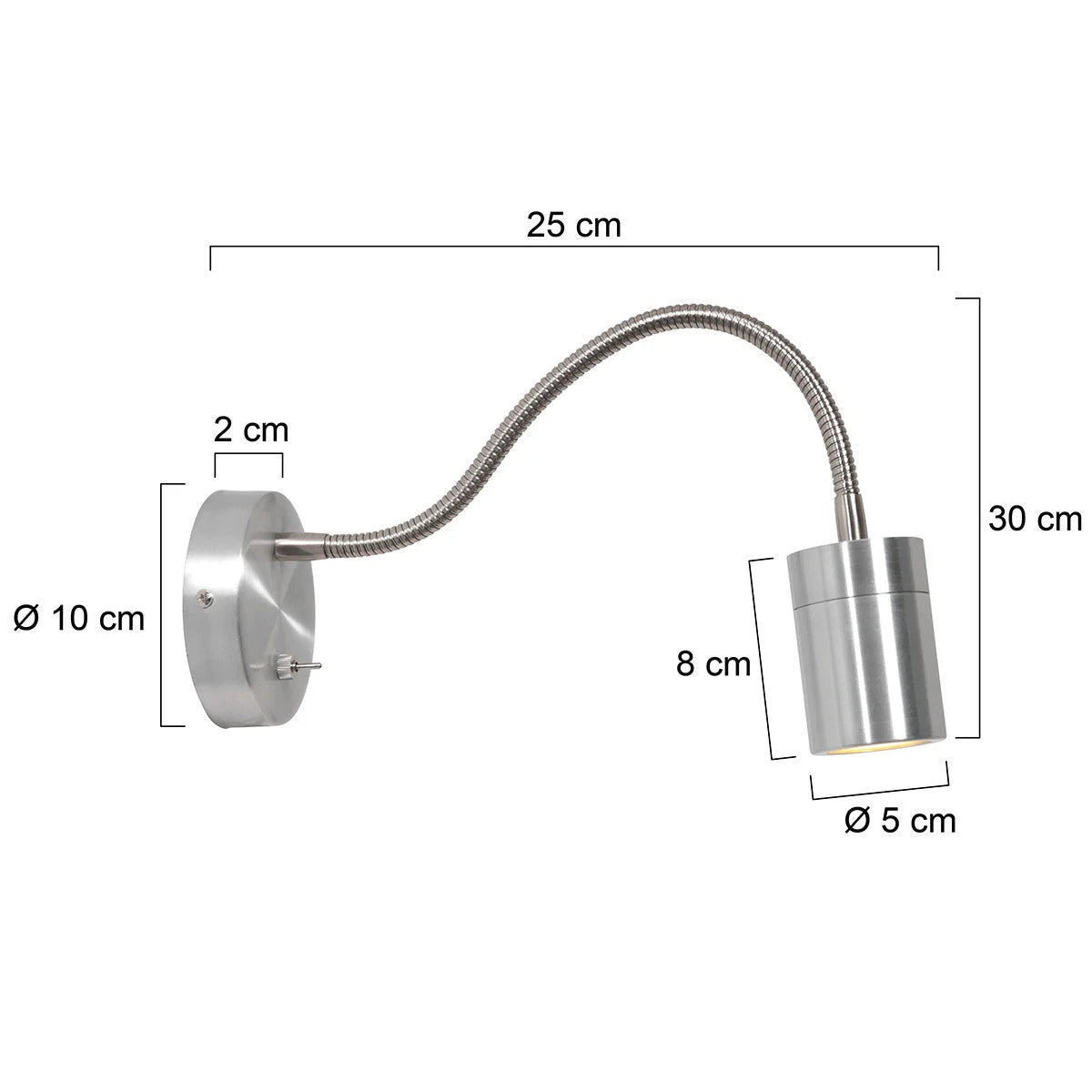 Applique murale en acier brossé avec bras orientable et dimensions pour chambre ou salon