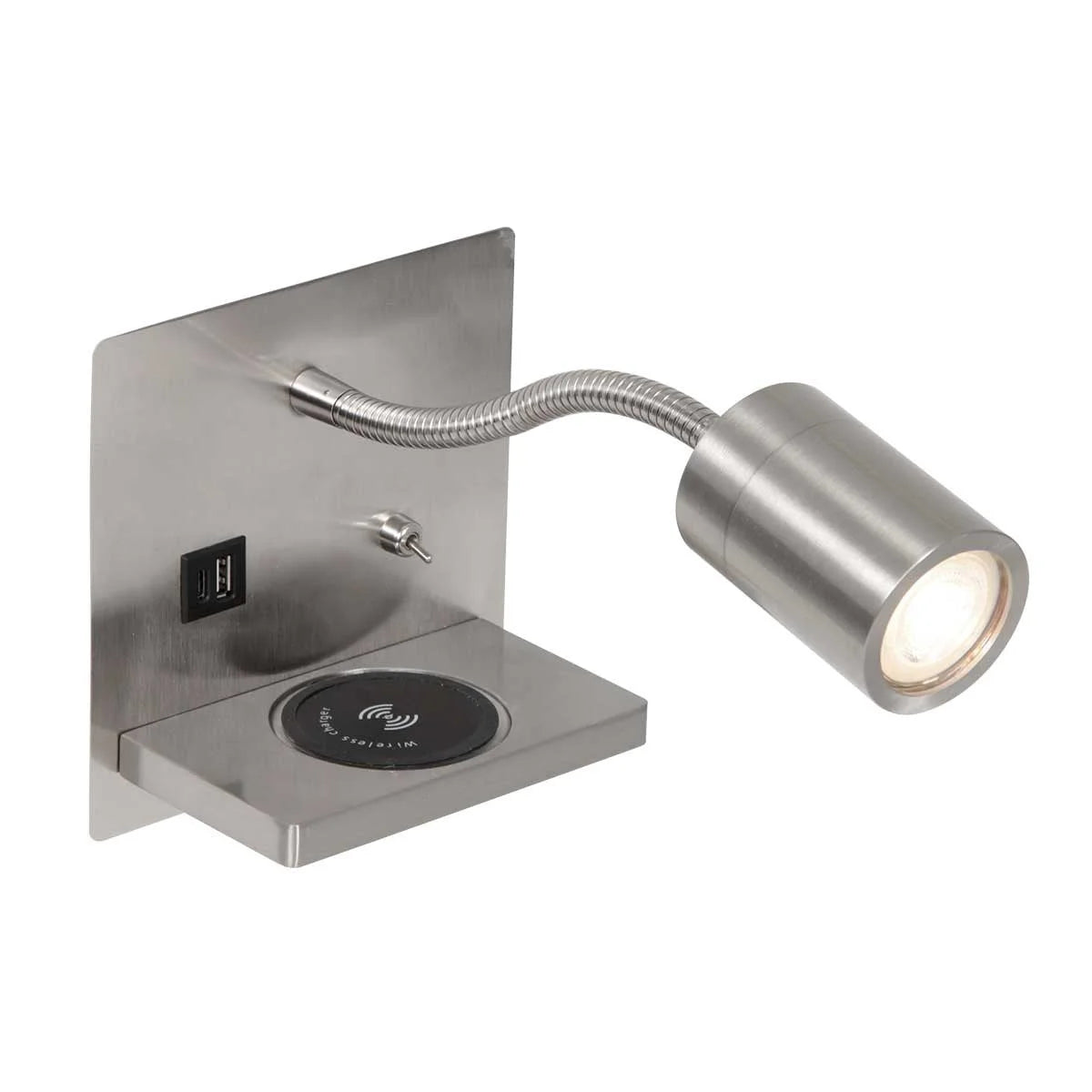 Applique murale en acier avec chargeur sans fil et ports USB pour chambre