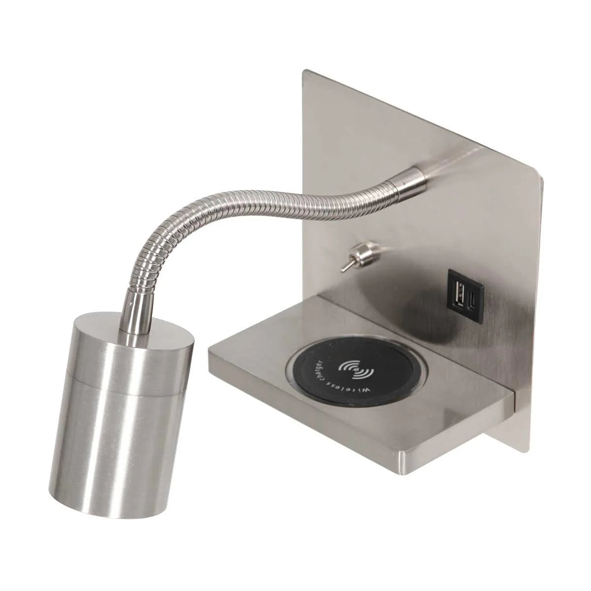 Applique murale en acier avec chargeur sans fil et ports USB pour chambre