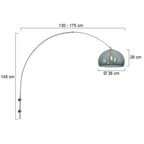 Lampe arc en métal brossé avec abat-jour gris fumé, diamètre 38 cm