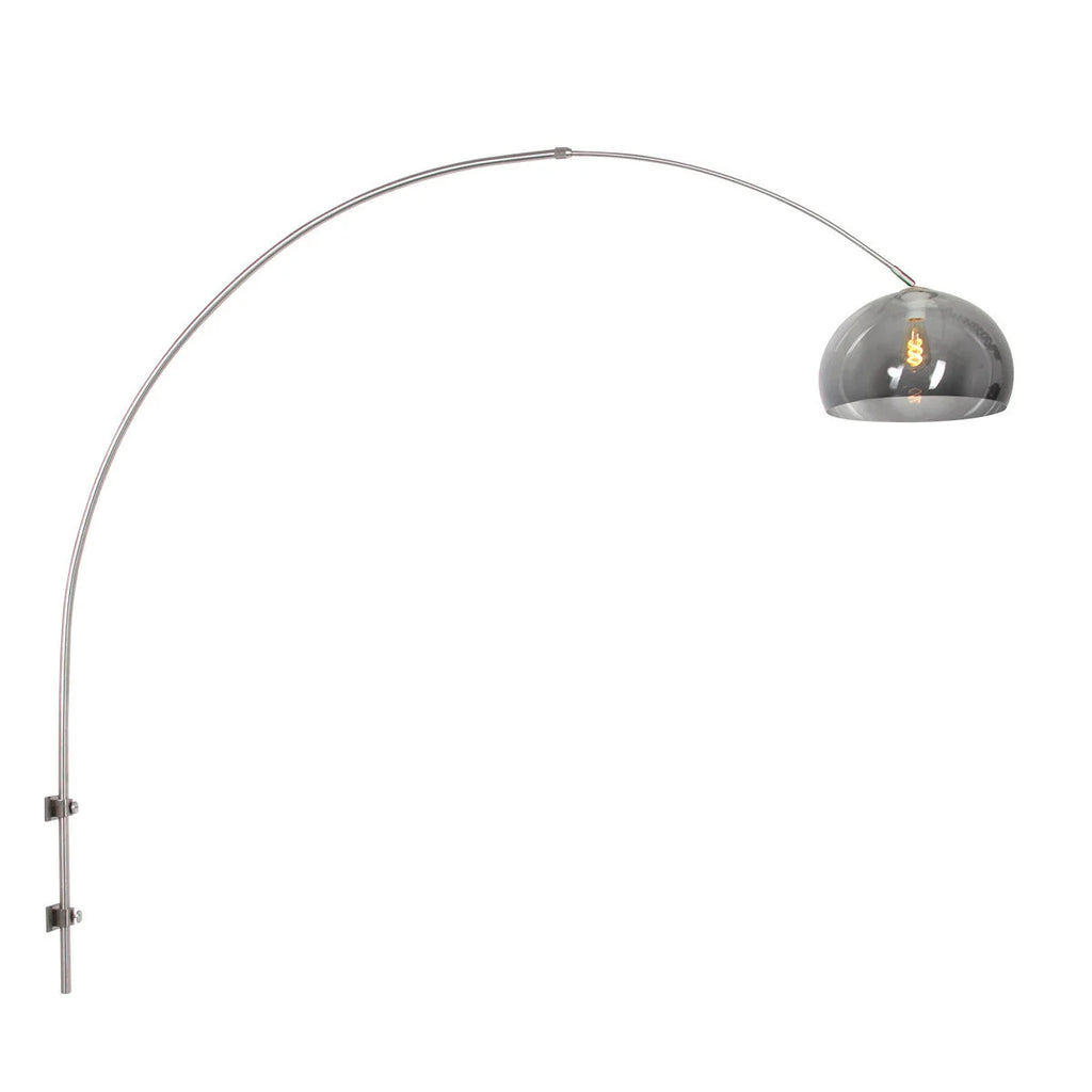 Lampadaire arcué en métal brossé avec abat-jour gris fumé, diamètre 38 cm