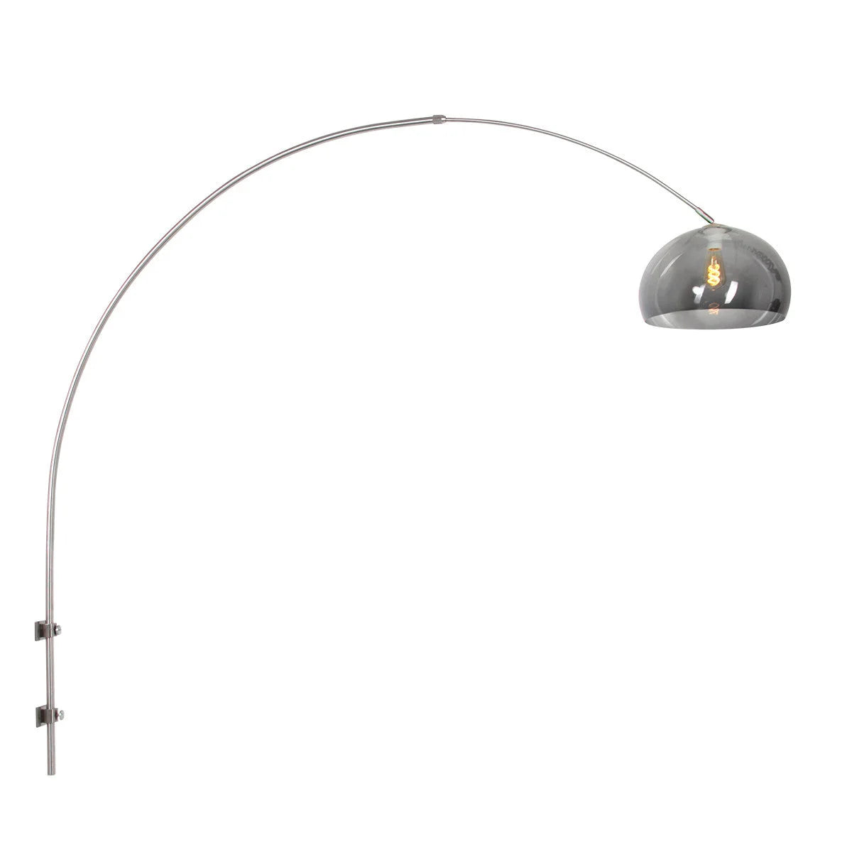 Lampadaire arcué en métal brossé avec abat-jour gris fumé, diamètre 38 cm