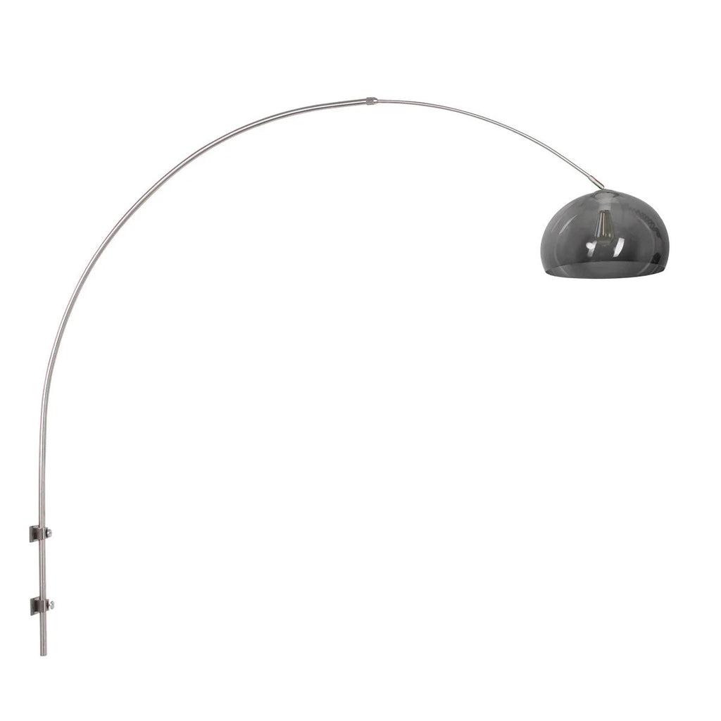 Lampadaire arqué en métal brossé avec abat-jour gris fumé Ø38 cm