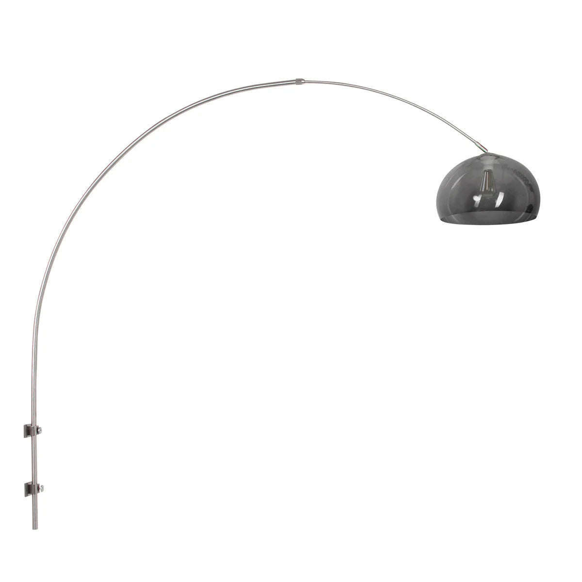 Lampadaire arqué en métal brossé avec abat-jour gris fumé Ø38 cm