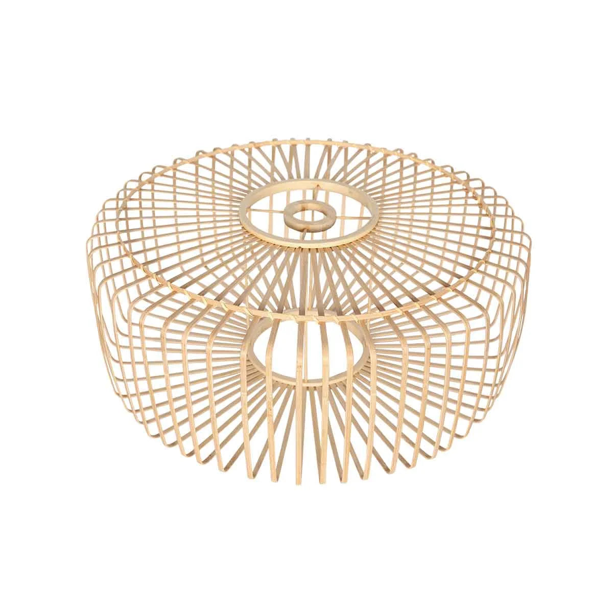 Abat-jour cylindrique en bois avec treillis en bambou et métal noir, diamètre 40 cm
