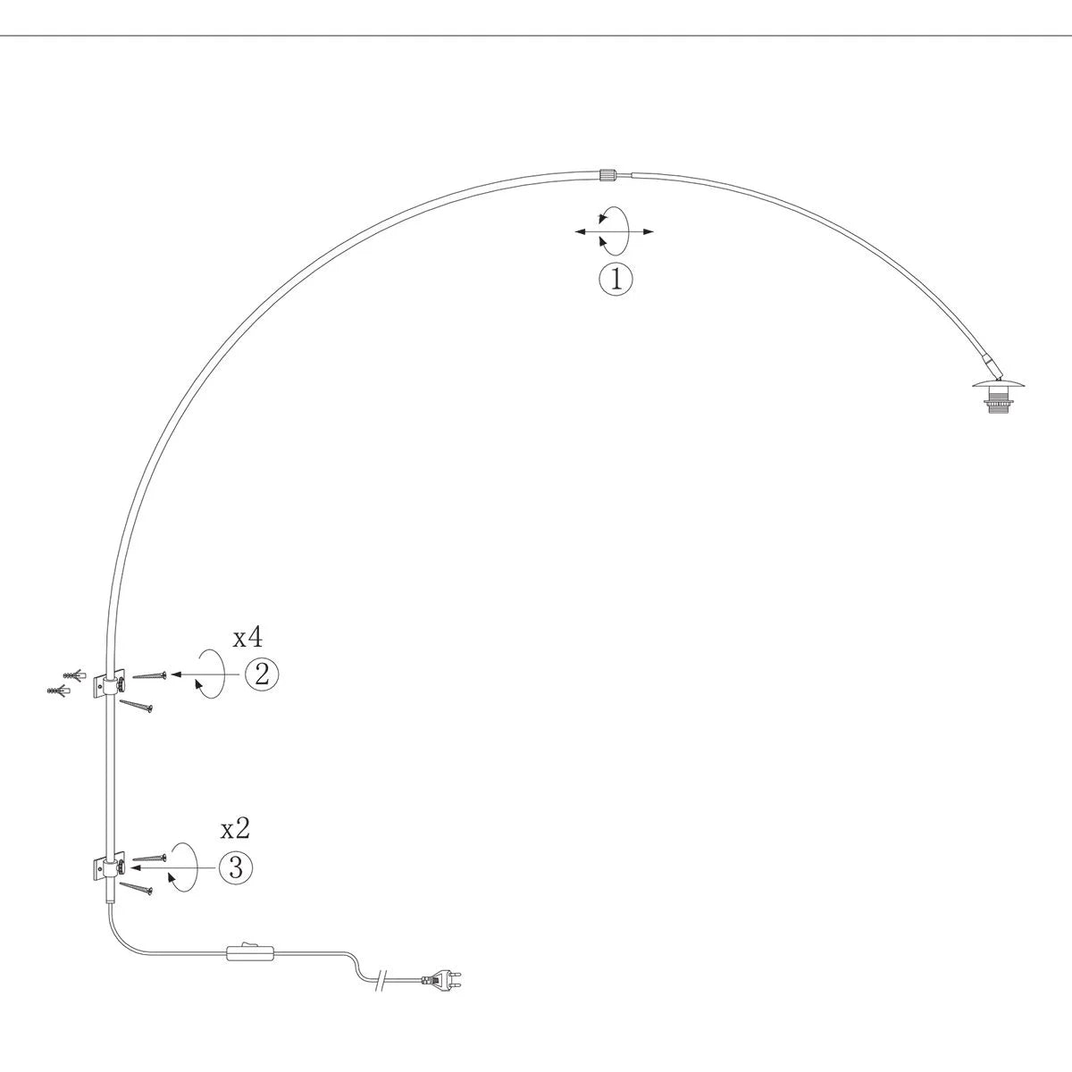 Diagramme d’assemblage de lampe sur pied en métal blanc mat avec bras courbé