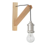 Applique murale en bois clair et métal brossé avec câble tressé noir et ampoule