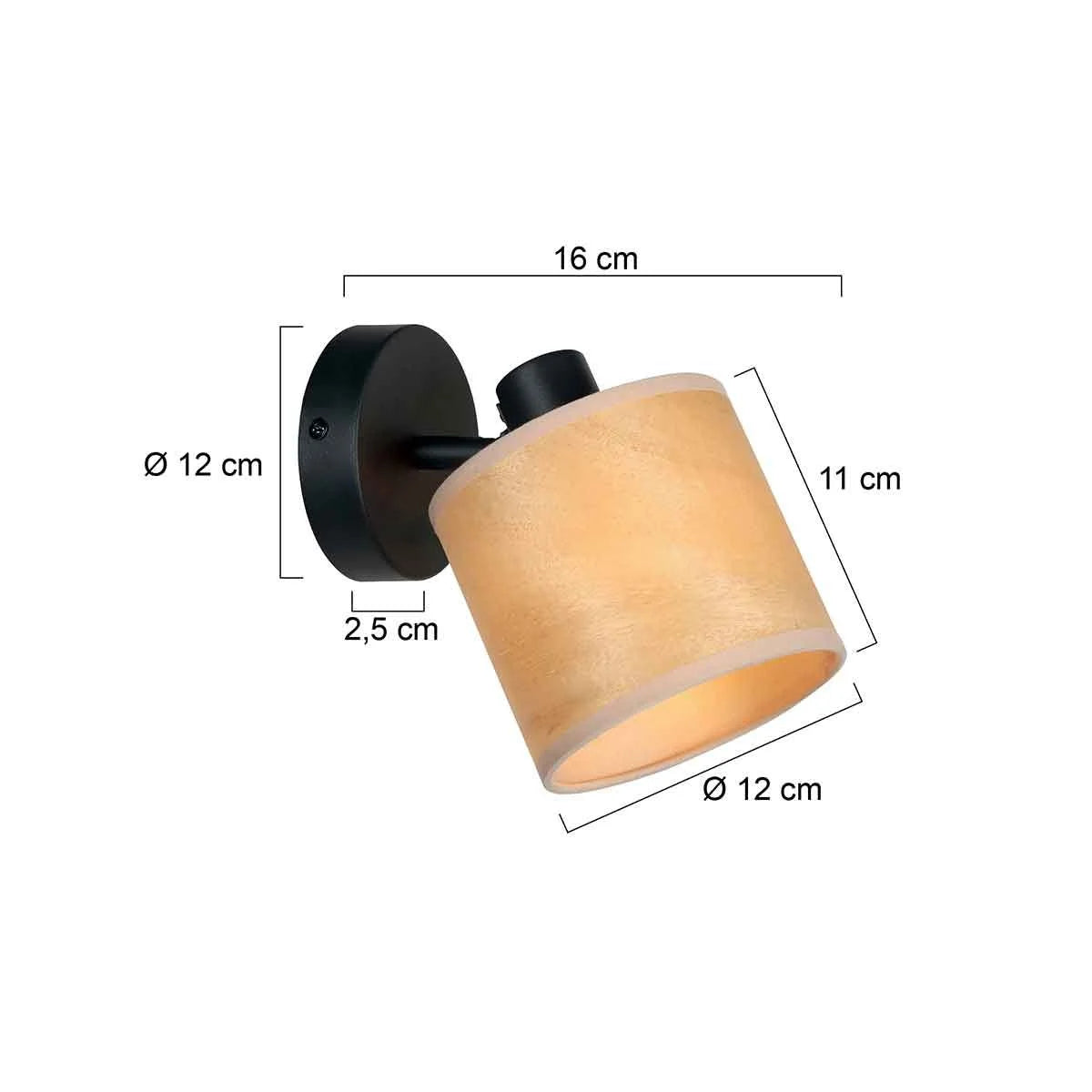 Projecteur mural noir avec abat-jour cylindrique en tissu beige ajustable