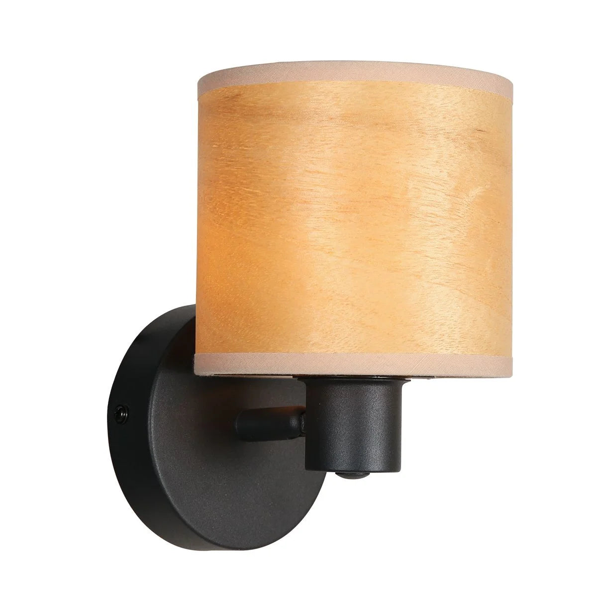 Applique murale en bois clair et métal noir orientable avec lampe en finition or ou ambre