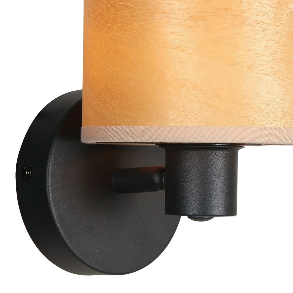 Applique murale en bois clair et métal noir orientable avec abat-jour en tissu orange
