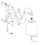 Diagramme explosé d une applique murale en bois extensible avec abat-jour blanc crème