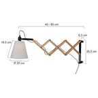 Applique murale en bois extensible avec abat-jour blanc crème et structure en bois