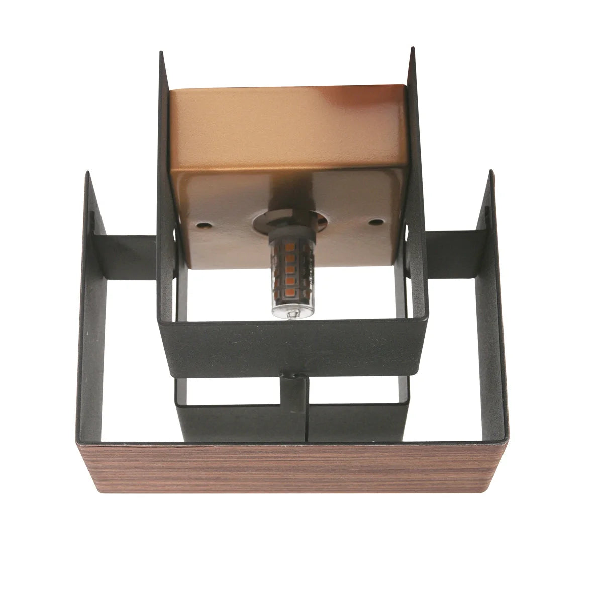 Luminaire plafond géométrique en bois et métal noir pour salon ou couloir