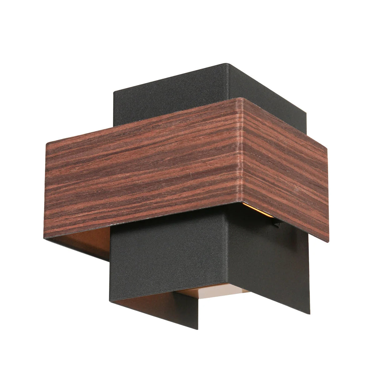 Applique murale géométrique en bois et métal noire avec motif strié pour salon ou couloir