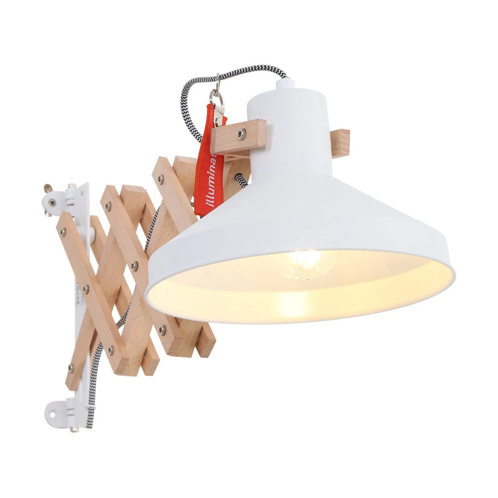 Applique murale blanche en bois naturel avec abat-jour conique pivotant Ø23 cm