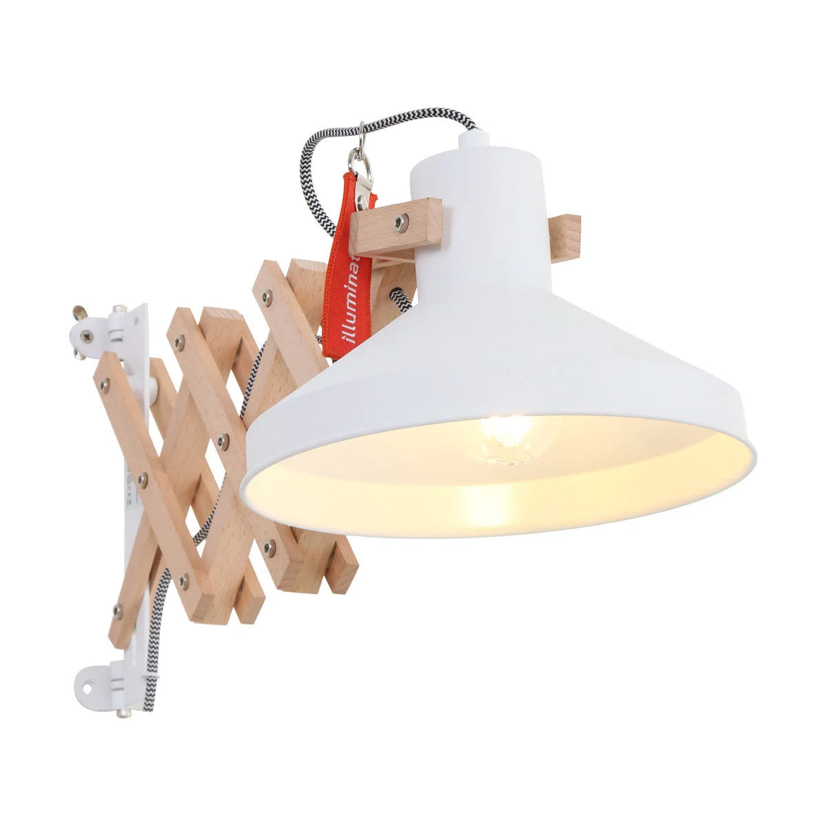 Applique murale blanche en bois naturel avec abat-jour conique pivotant Ø23 cm