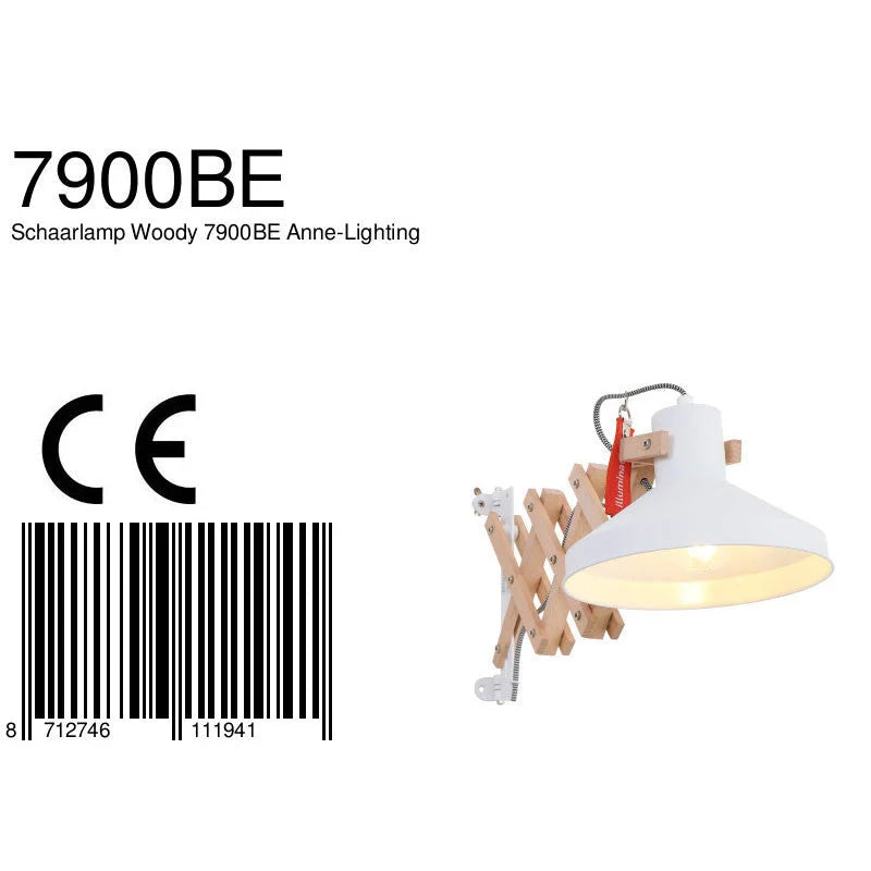 Applique murale en bois naturel avec abat-jour blanc conique pivotant, lampe scie à bras blancs et en bois