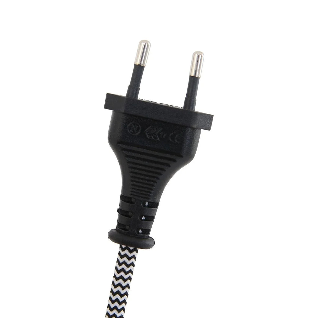 Prise électrique européenne noire avec cable à motif pour lampe Applique murale en bois naturel