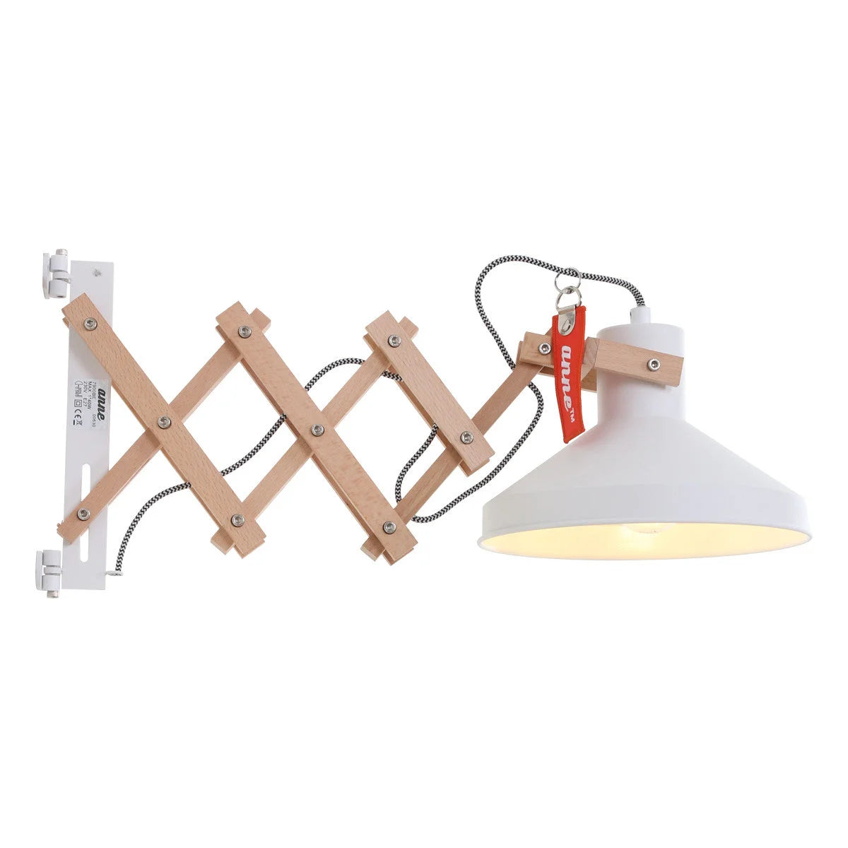 Applique murale en bois naturel avec abat-jour blanc conique pivotant Ø23 cm