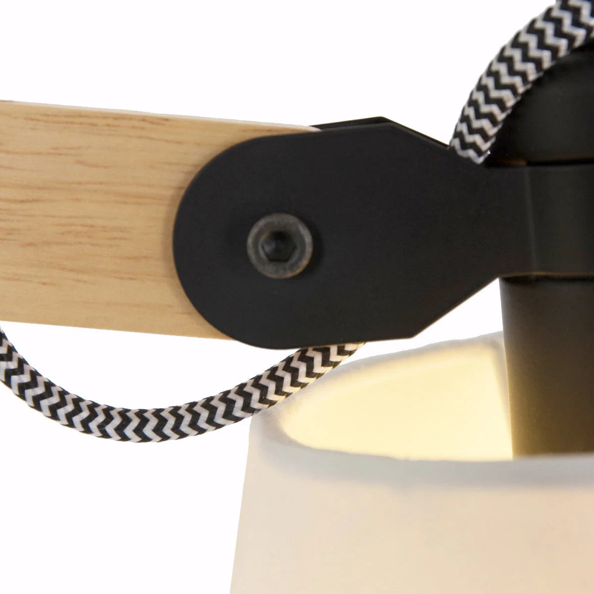 Bras de lampe en bois avec joint métallique noir pour applique murale orientable