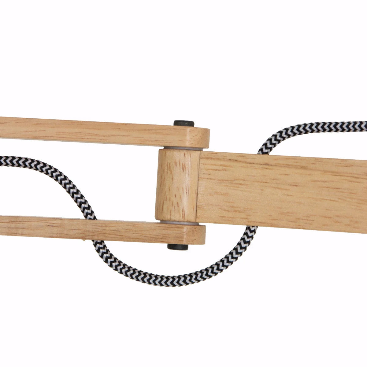 Bras de lampe articulé en bois naturel avec cordon noir et blanc pour l’applique murale