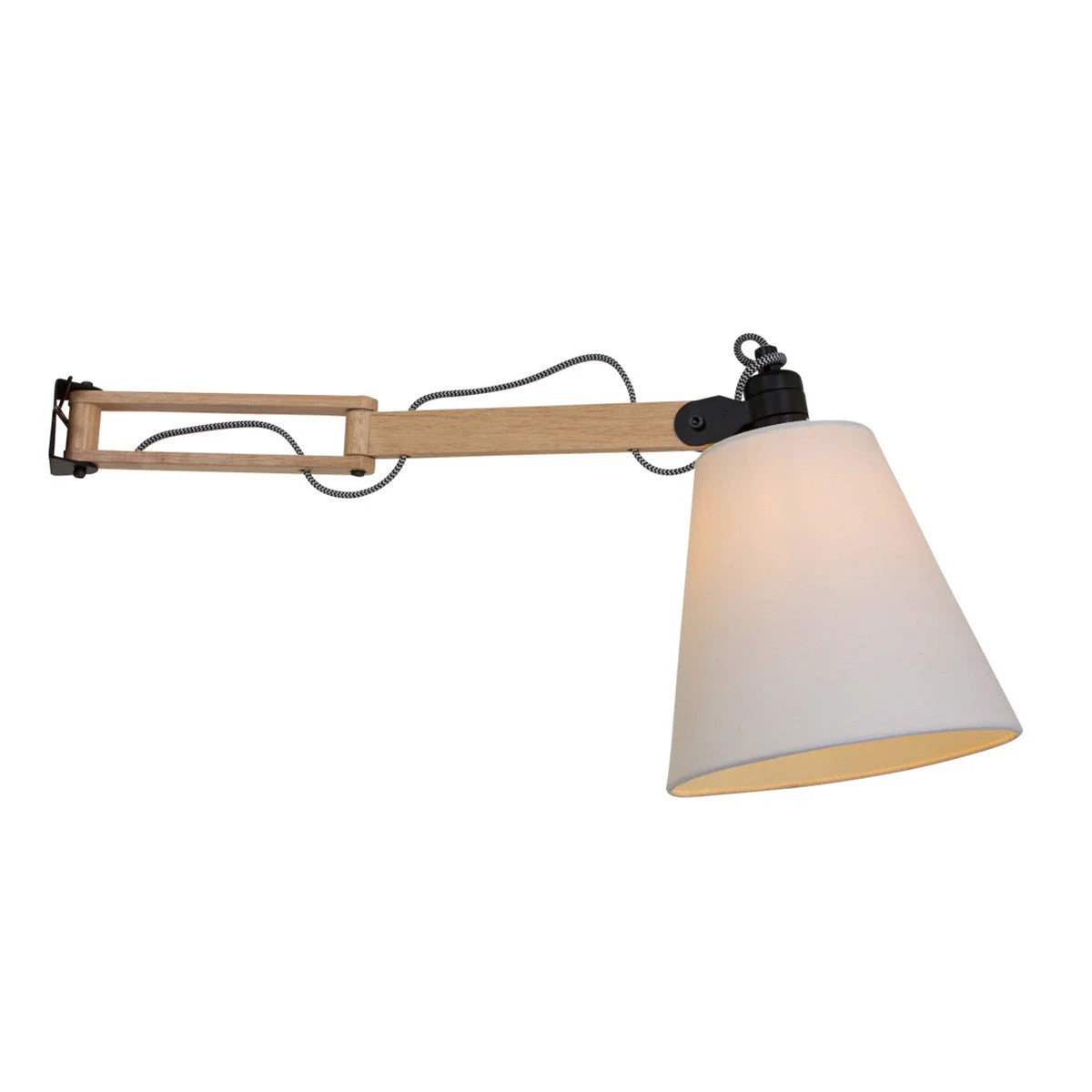 Applique murale en bois naturel avec abat-jour conique blanc orientable Ø20 cm