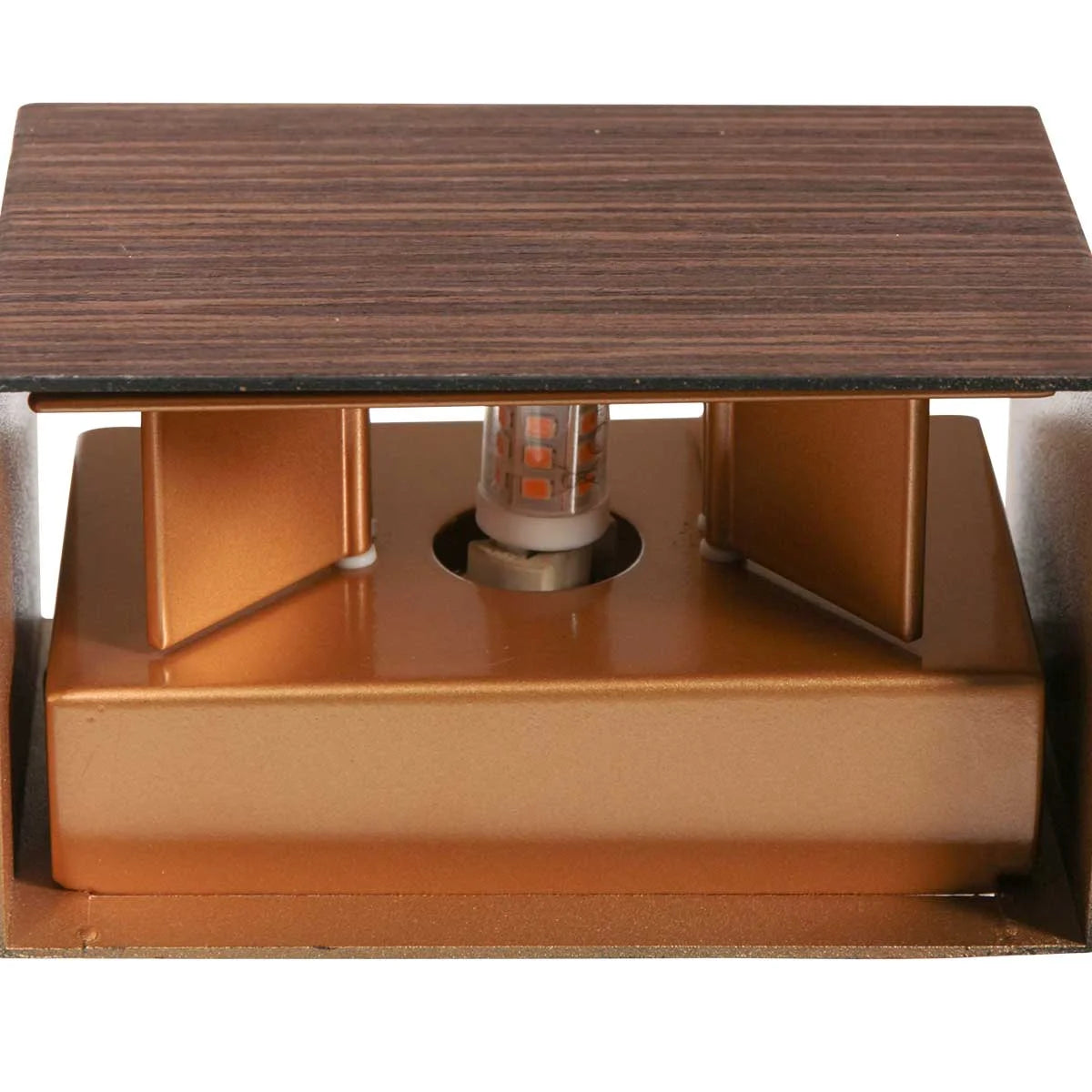 Applique murale en bois zébré avec intérieur doré et LED intégrée, lampe marron et cuivre