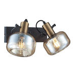 Applique murale bronze et verre ambré avec deux lumières orientables en cuivre